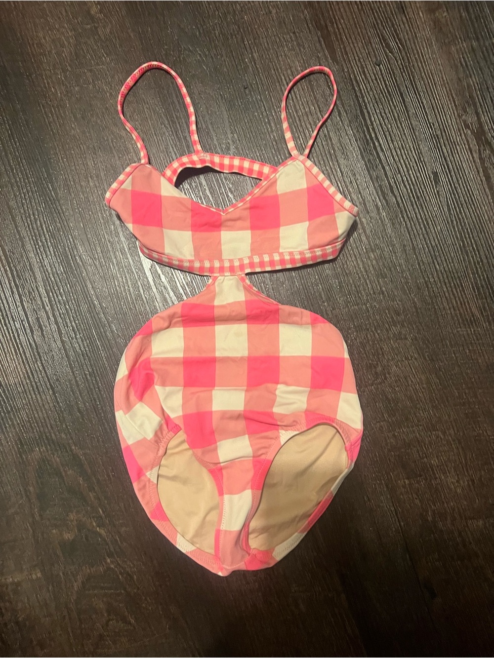 Pink Gingham Girls' One-Piece Cutout Swimsuit